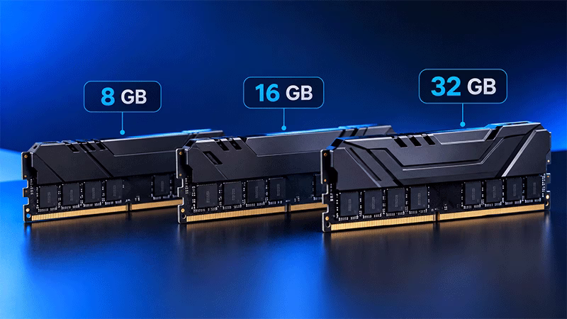 Comparação entre 8 GB, 16 GB e 32 GB de memória RAM