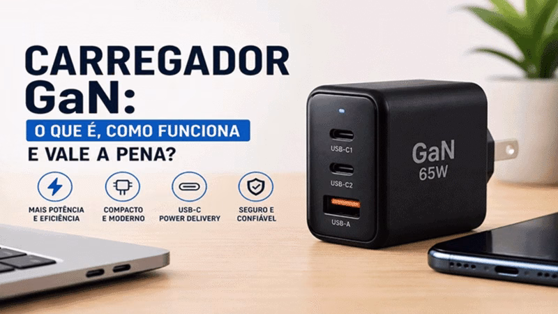 Carregador GaN compacto com múltiplas portas USB-C