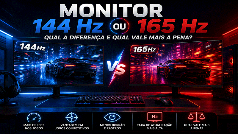 Monitor 144 Hz ou 165 Hz comparando taxa de atualização para jogos