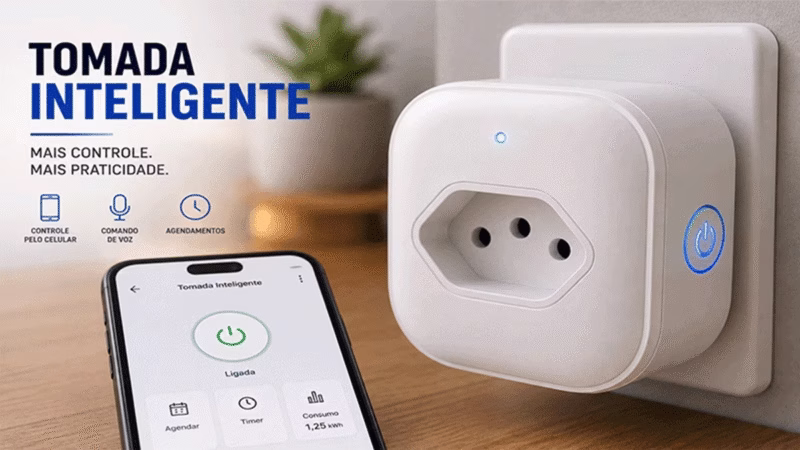 Tomada inteligente conectada ao Wi-Fi para automação residencial