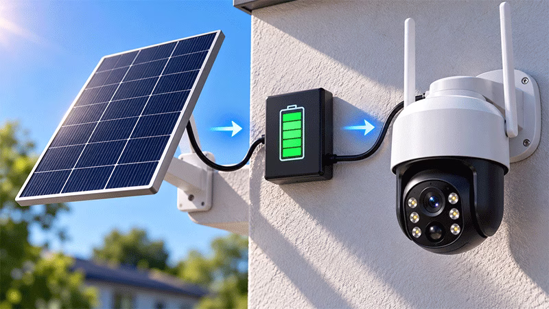 Câmera de segurança com bateria e painel solar