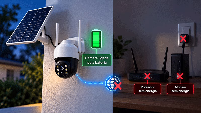 Câmera com bateria funcionando enquanto roteador está sem energia