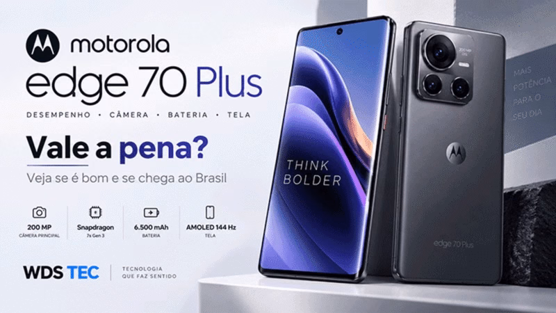 Smartphone Motorola Edge 70 Plus com conjunto de câmeras traseiras em destaque