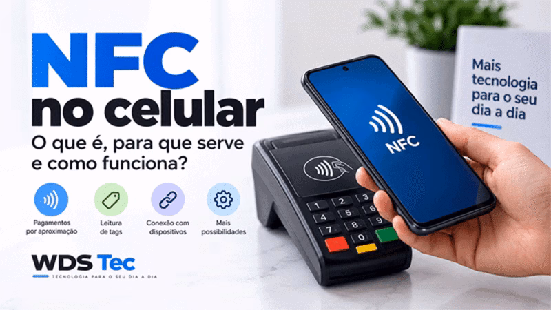 Smartphone com símbolo NFC representando a tecnologia de comunicação por aproximação no celular