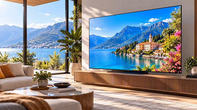 Televisão Samsung Micro RGB em sala iluminada com luz natural