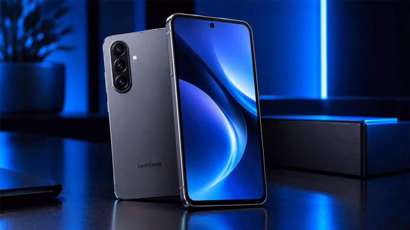 Samsung Galaxy A57 5G em destaque com design fino e tela moderna.